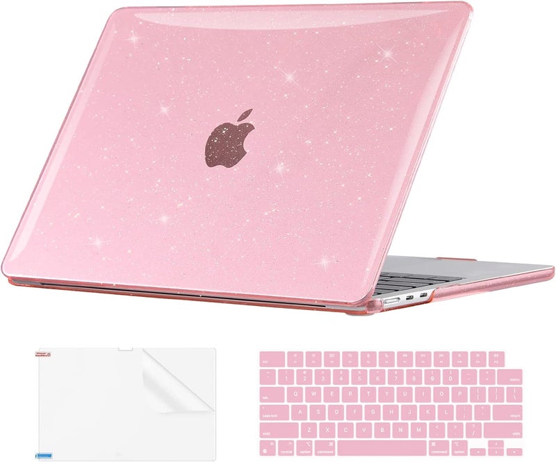 Eoocoo Case Compatible with MacBook Air 13 inch 2026 2025-2022 Release M4 M3 M2 A3240 A3113 A2681, Glitter Hard Shell&Keyboard Skin Cover&Screen Protector for Mac Air 13.6 inch Case, Sparkly Pink - Image 1